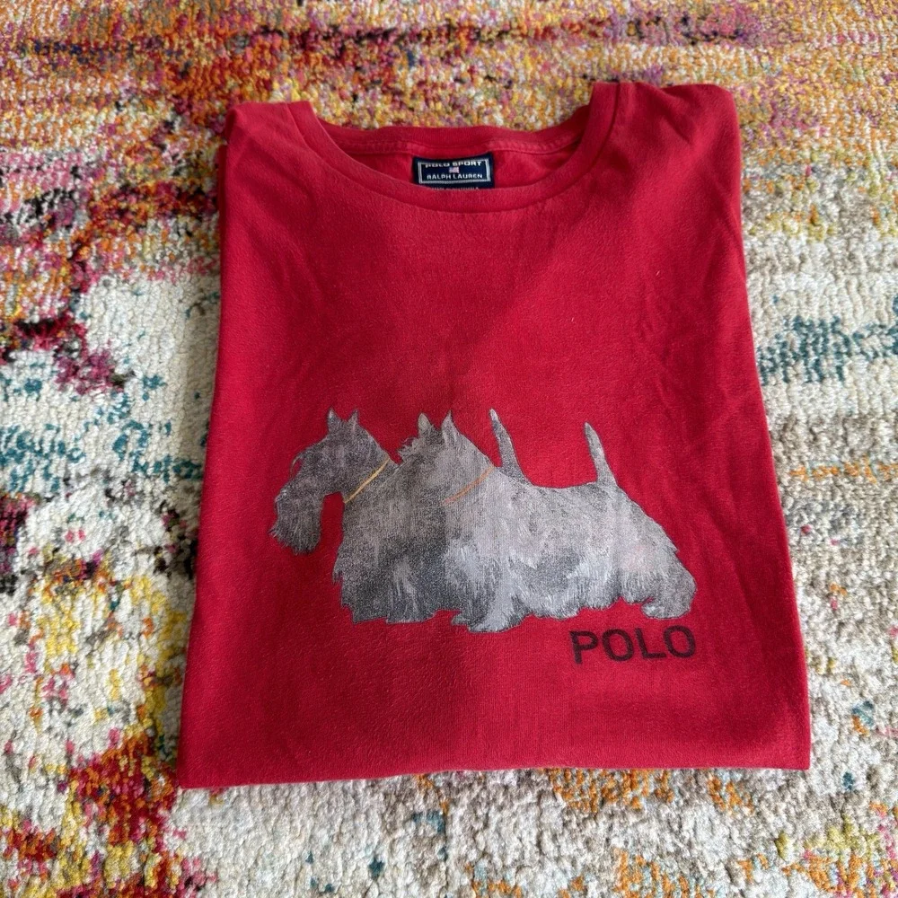 Vintage 90s Polo Sport Ralph Lauren Scottish Terrier Dog Shirt Red Men's L